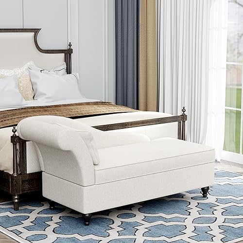 Miniatura 6 de Yongqiang Tumbona de almacenamiento para interiores, tumbona tapizada con almacenamiento para dormitorio, sala de estar, oficina, tela beige