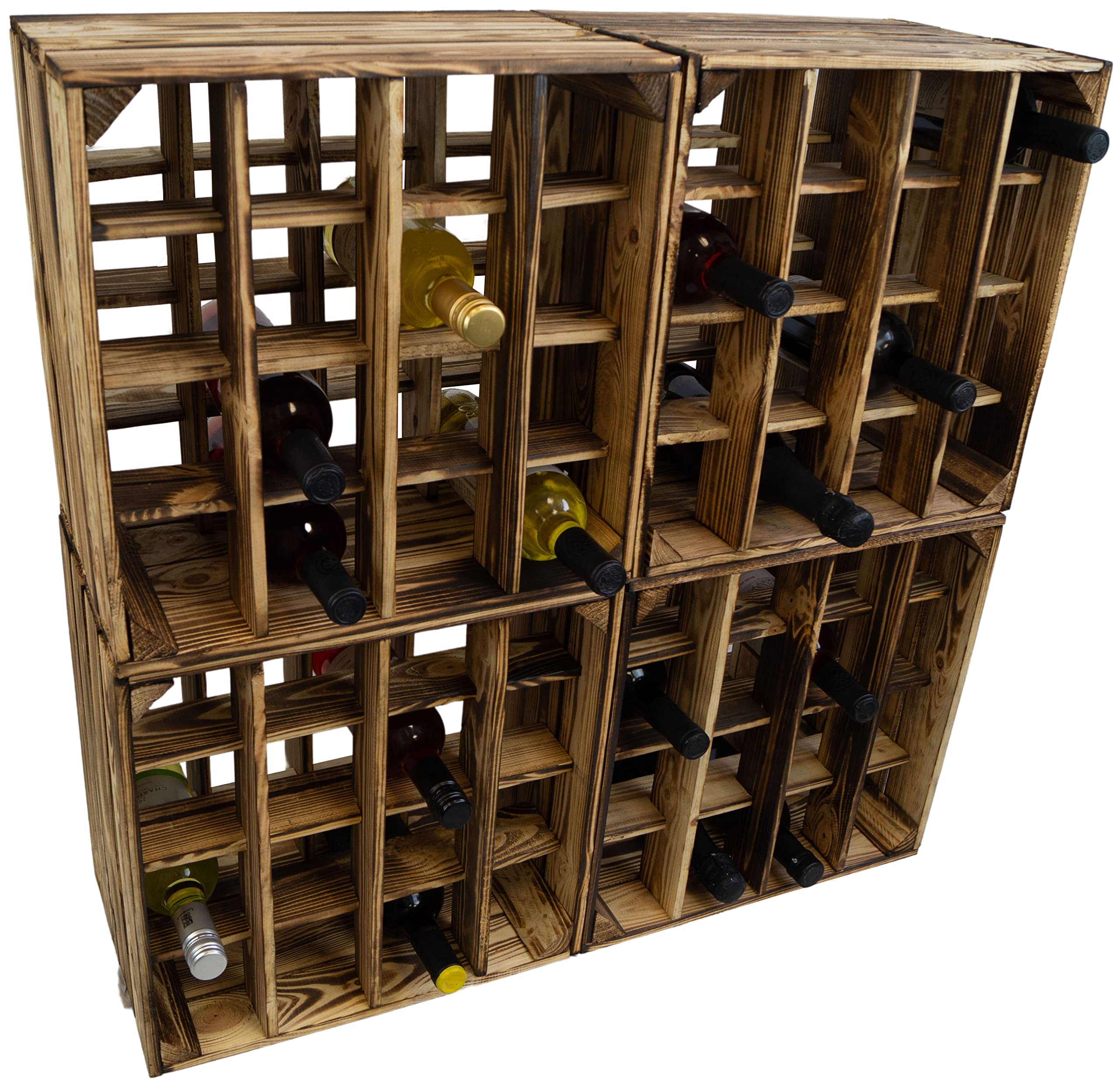 Kistenkolli Altes Land 3er Set -Geflammtes Weinregal für bis zu 16 Flaschen 40x40x27 cm Wein Regal | Flaschenregal