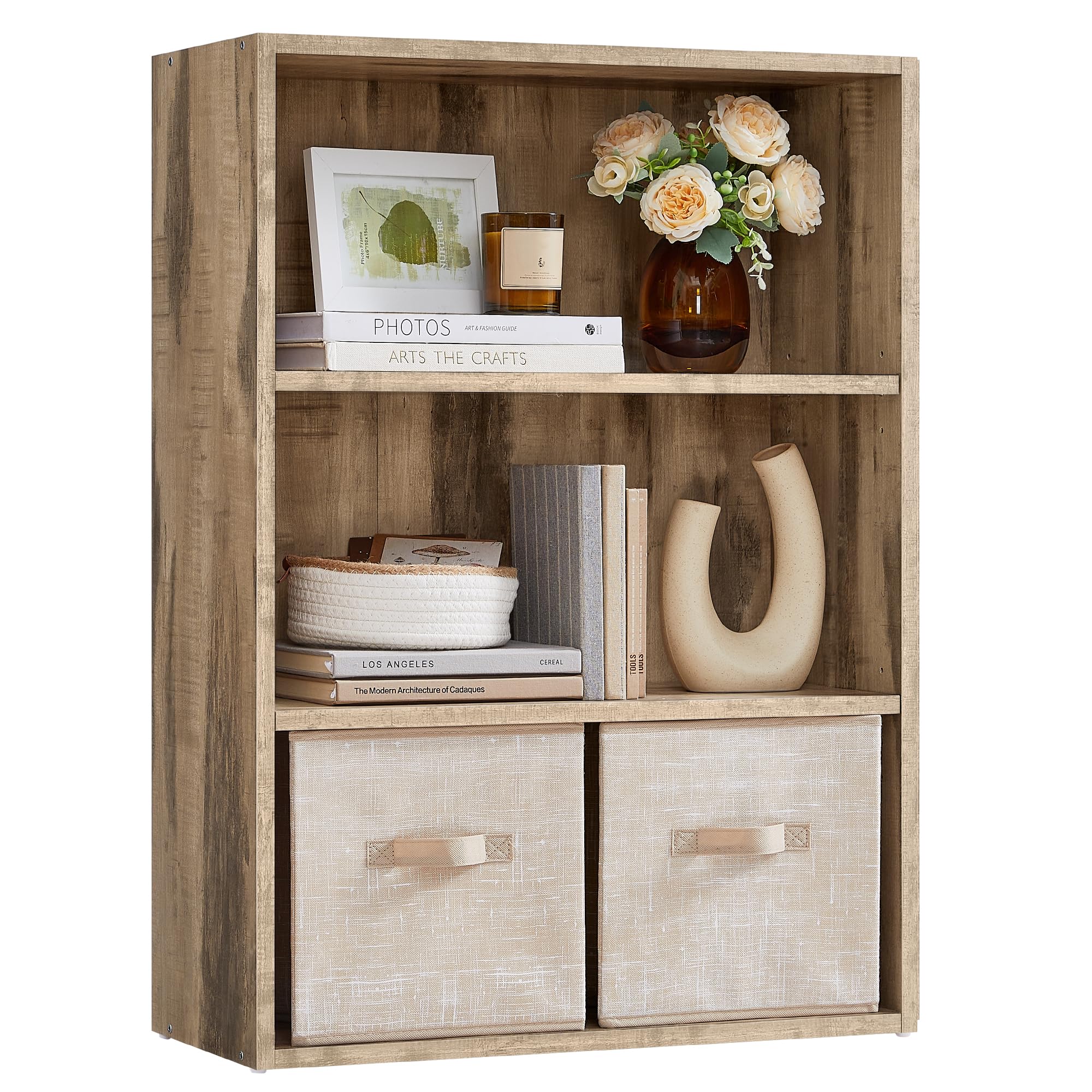 VASAGLE Custos Collection - Bookshelf, 3-Tier Bookcase, Book Shelf, Open Storage Shelf, 9.4 x 23.6 x 32 Inches, for Living Room, Home Office, Dinning Room, Camel Brown ULBC163L01
