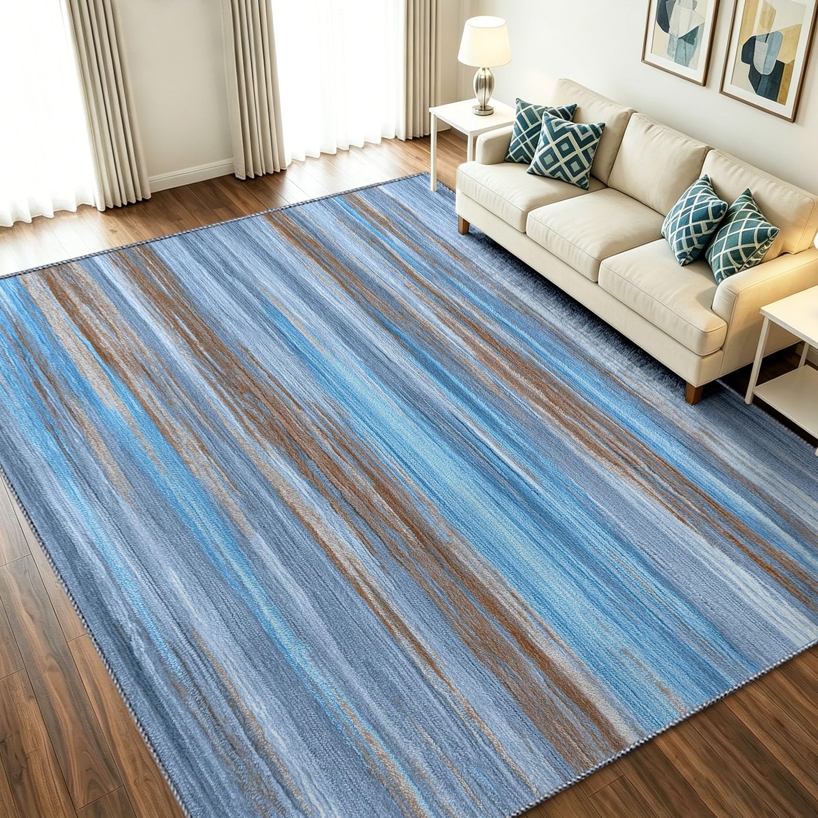 Tapis abstrait moderne 160 x 230 cm avec dégradé tie-dye à rayures pour salon