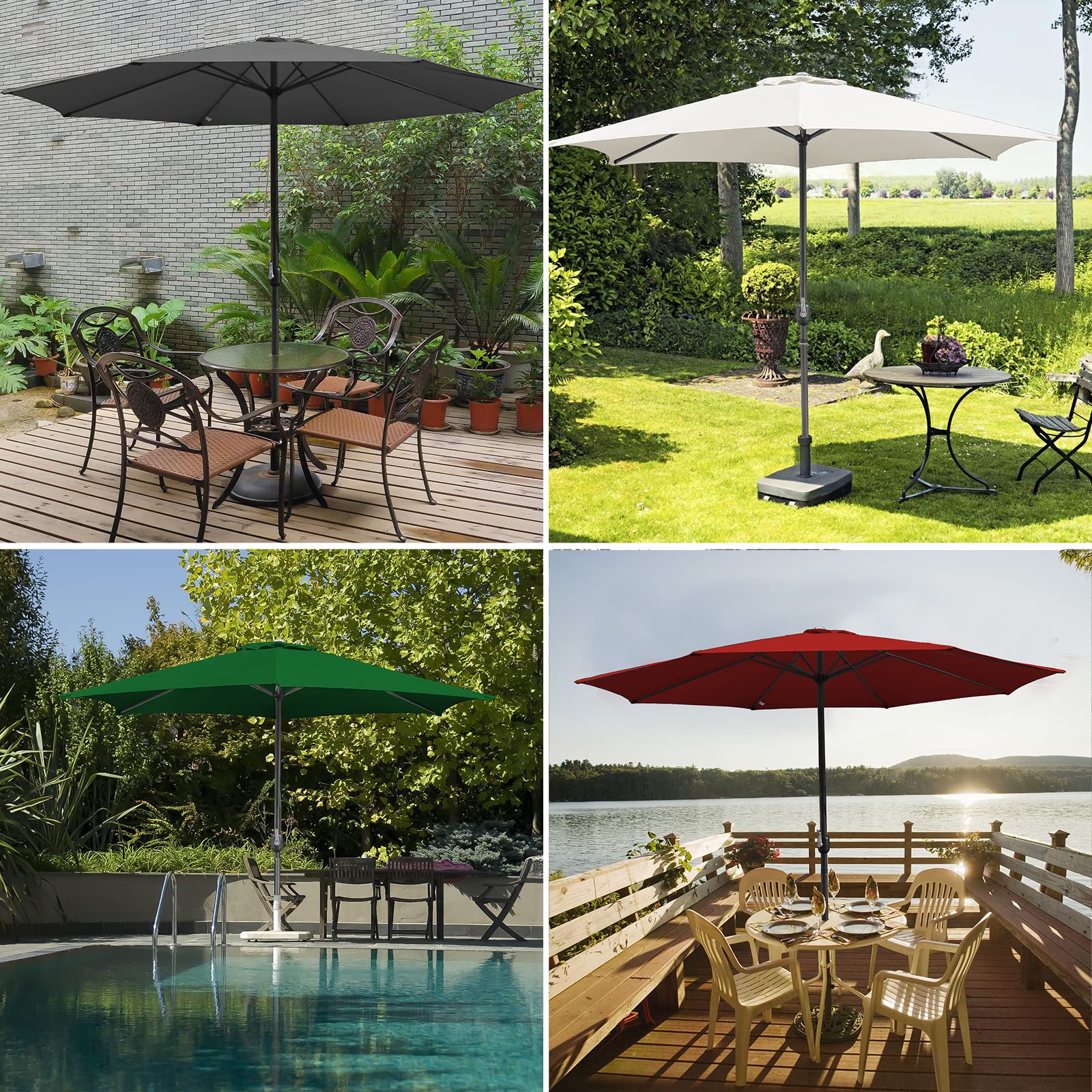 Sonnenschirm 270/350 cm, UV50+ Gartenschirm mit Handkurbel, 100% Polyester, 38 mm Mast, je nach Modell mit Solar-LED oder Neigefunktion, für Garten Terrasse Balkon, ohne Ständer