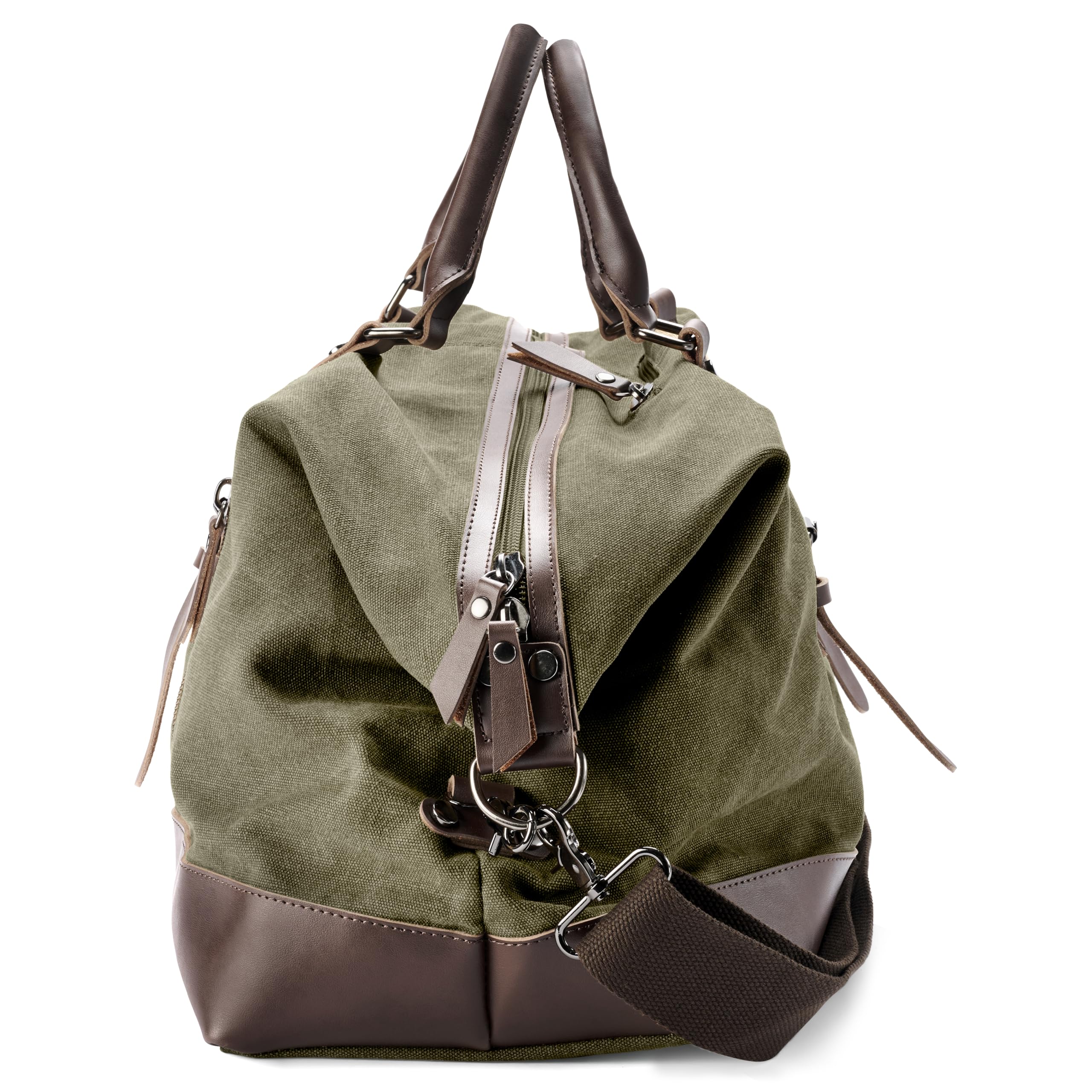Trendhim Bolsa grande de lona de grafito vintage y cuero marrón para hombre, para viajes, escapadas de fin de semana, elegante y duradera para viajes nocturnos, Green, 55 x 30 cm