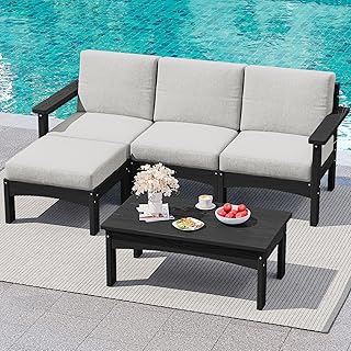 SERWALL 5-Piece Patio Sofas, All-Weather HDPE Outdoor Sectional Sofa wit...
