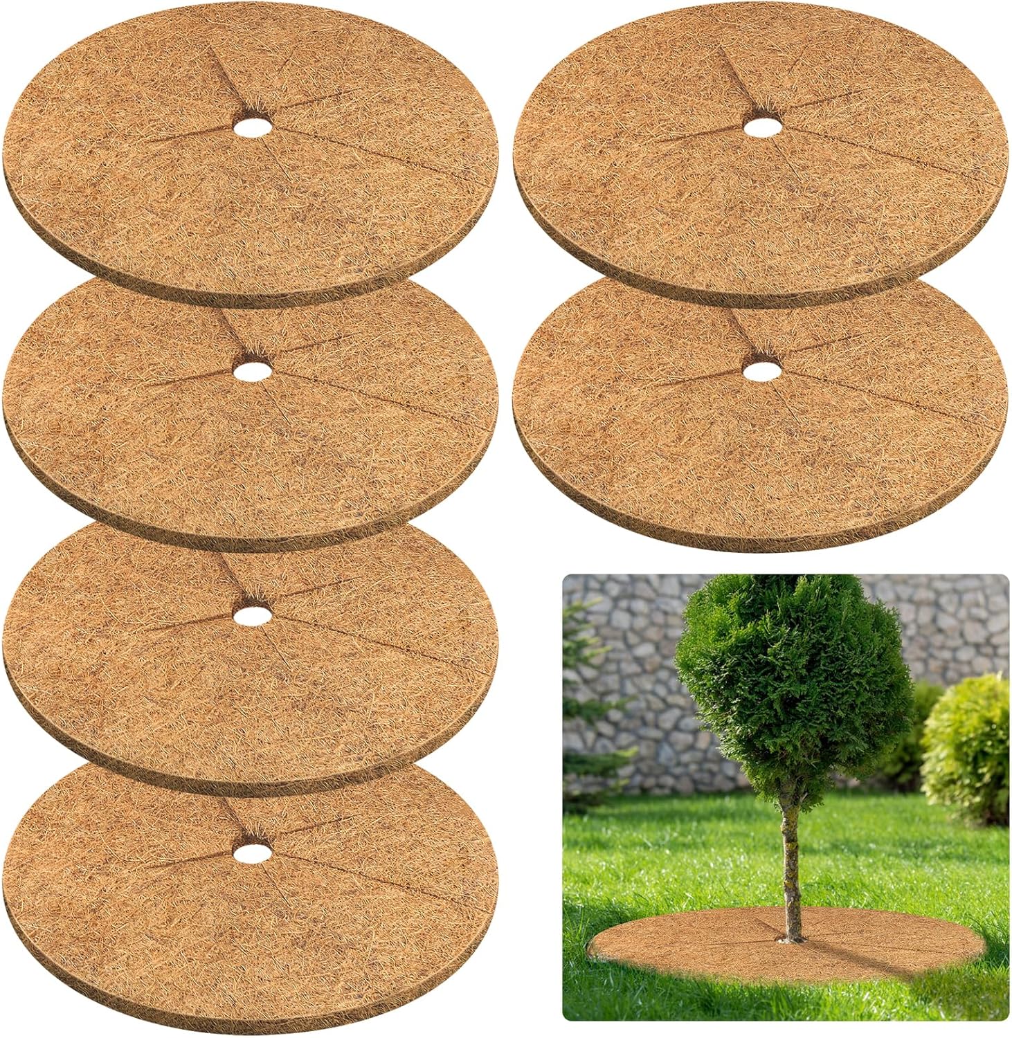 Legigo 4pcs Coconut Fiber Mulch Ring Tree Plant Protector Mat, 30 Inch Natural Coco Coir Tree Mulch Ring Plant Pot Soil Cover, Tree Rings Disc Plant Cover for Indoor Outdoor Plants, Landscaping