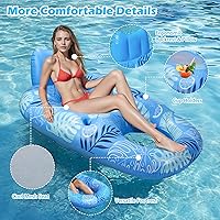 Vista 3 de JOSEN Inflatable Pool Float Adult, Pool Float Lounger Raft Floaties Water Floating Chair with Cup Holders Backrest & Footrest for Swimming Pool, Azul
