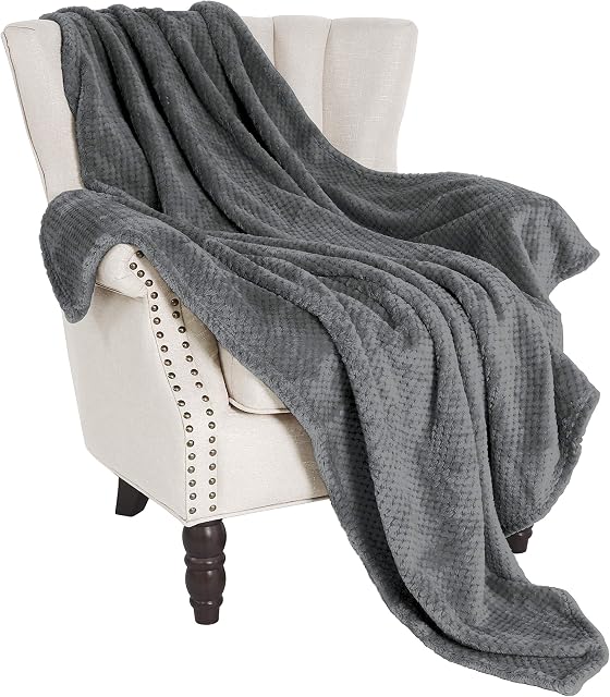 Exclusivo Mezcla Flannel Throw Blanket, 127x178 CM Soft Sofa Throws, Waffle Fleece Throws for Sofa, Dark Grey Blanket