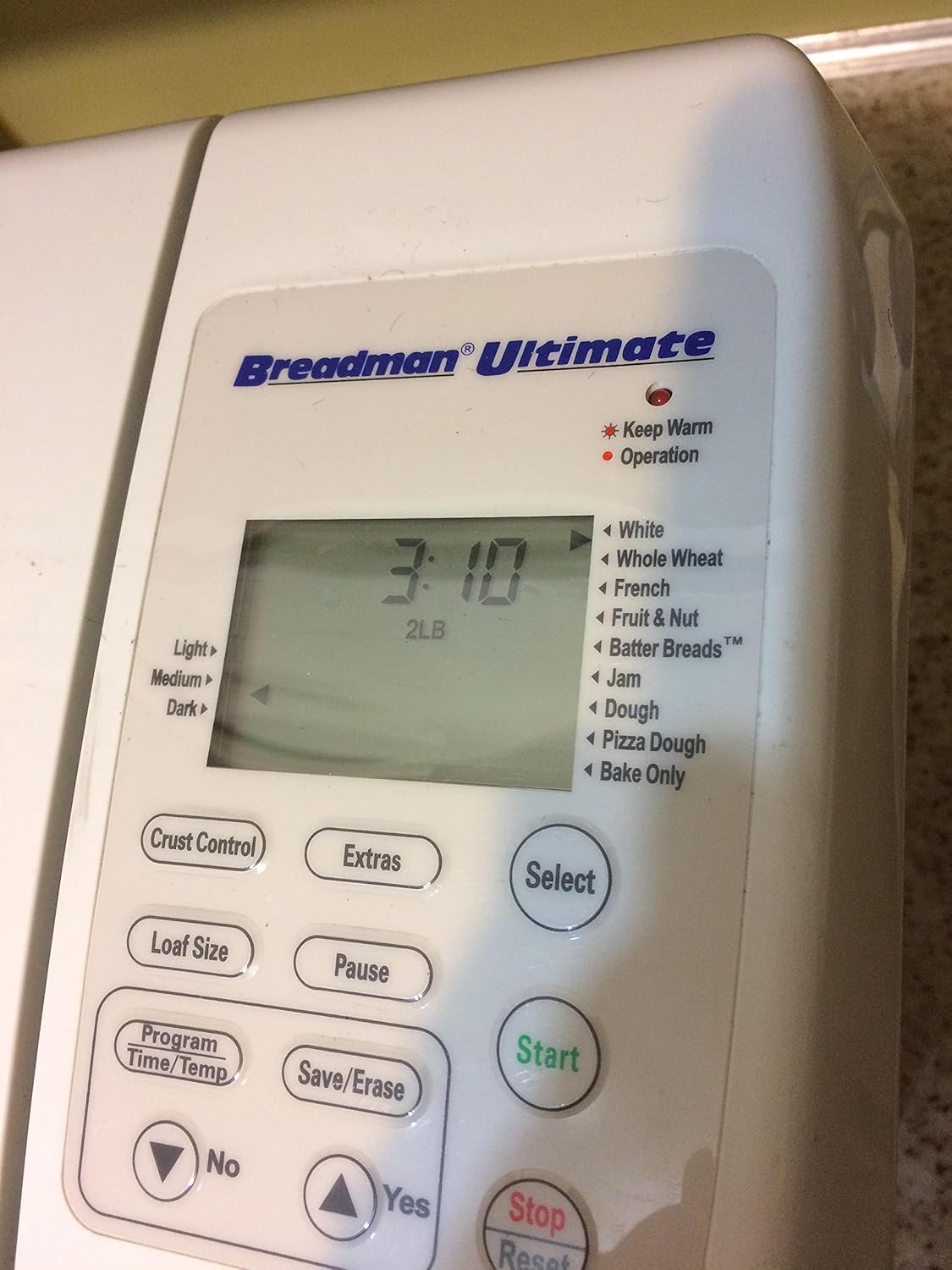 Close-up of Breadman TR2200C control panel