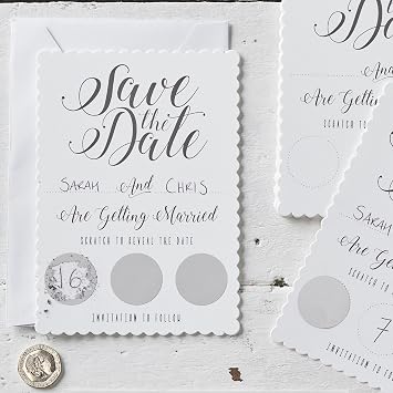Ginger Ray Unique Save The Date Einladungskarten Fur Hochzeiten Weiss Silber 10 Stuck Amazon De Kuche Haushalt Wohnen