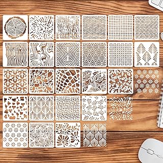 24 Pcs Texture Stain Splatter Stencils, 4 inch Planner Reusable Stencils for Painting on Wood, Wall & Floor Decor, Scrapbooking, Drawing, Crafts, DIY Rock Painting and face