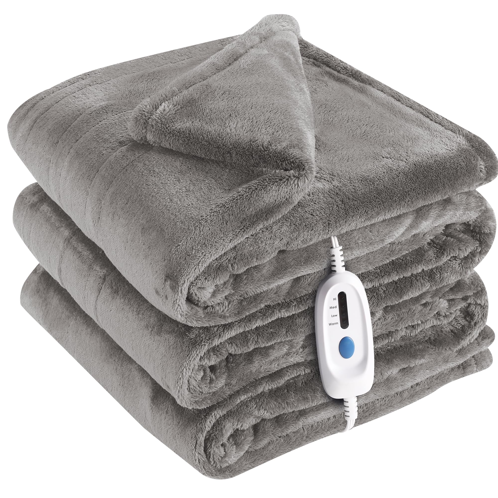 McJaw Electric Heated Blanket Full Size - 72''x84'', Super Soft Double-Sided Flannel, 10 Hrs Auto Shut Off, 4 Heating Levels, Machine Washable, Grey