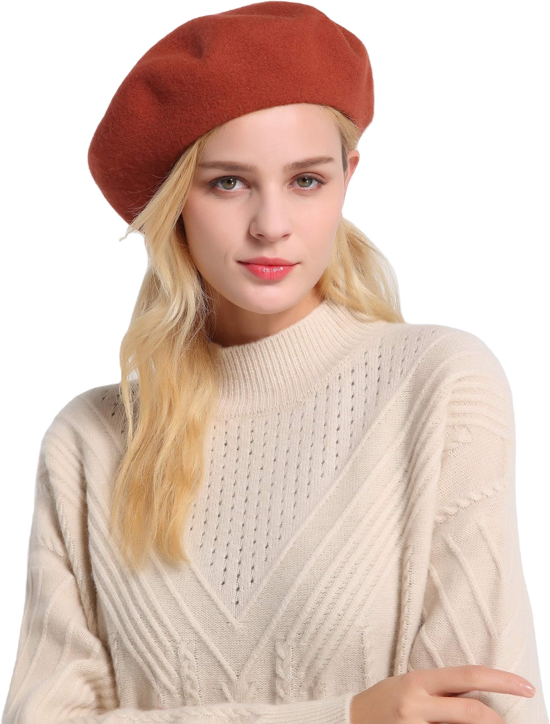 Berets for Women Wool French Beanies Hat Solid Color Lightweight Casual