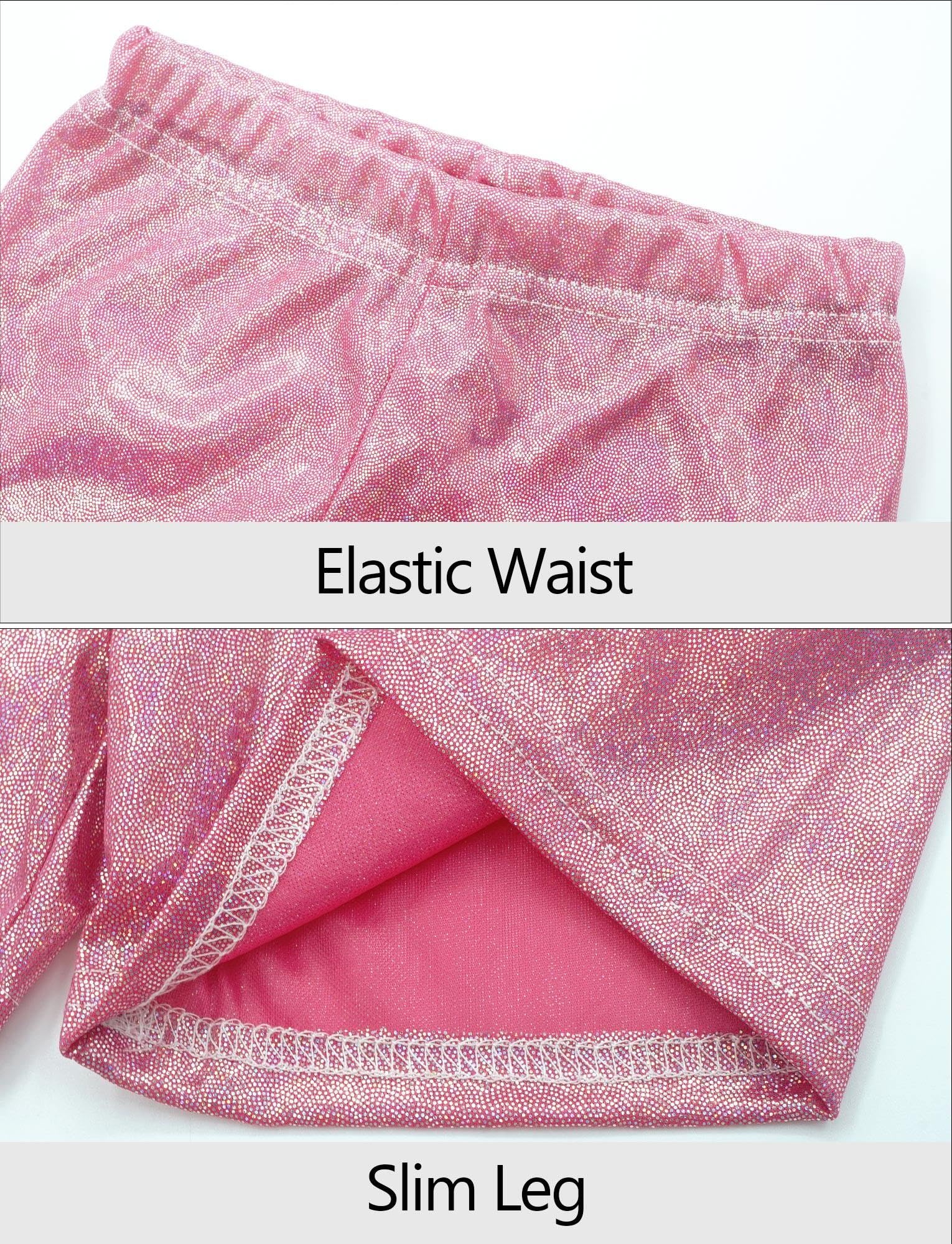 SEAUR Kids Boys Sparkly Shirt with Shiny Shorts Hip Hop Top Girls Metallic T Shirts Jazz Tops Sets Dance Party Costume Playwear Red 12-13Y