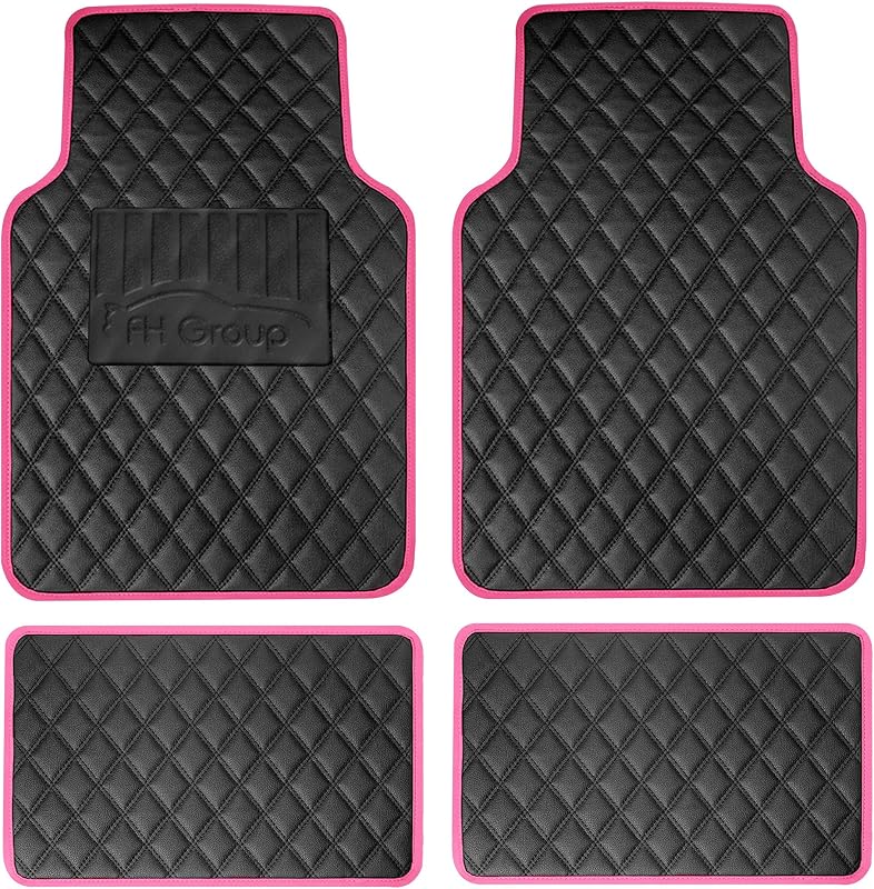 Tapetes Automotivos FH Group F12003-PINK em Couro Sintético com Padrão Diamante, Encaixe Amplo, Rosa, Kit com 4 Peças
