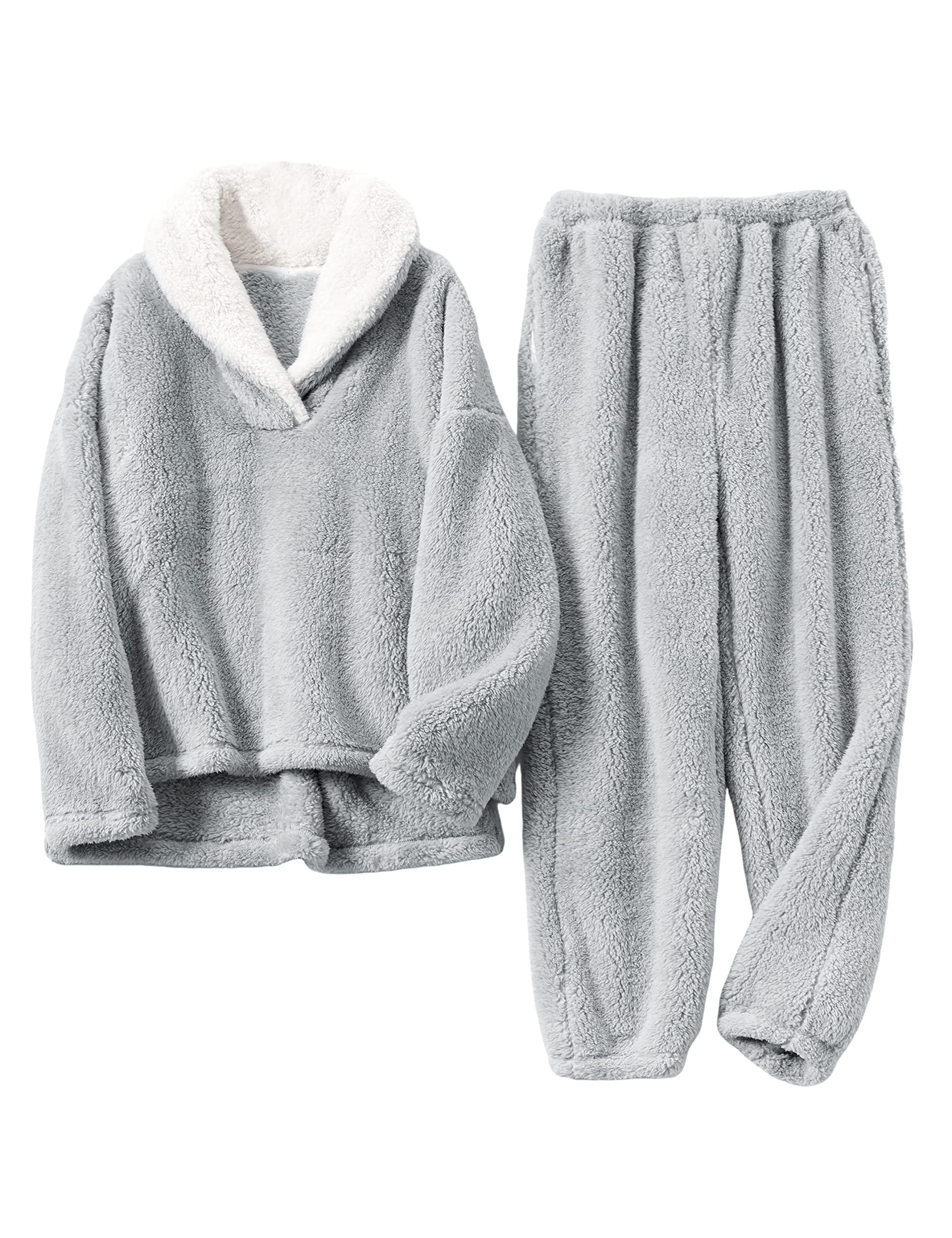 Women's Winter Fuzzy Pajama Set with Warm Fleece Pants