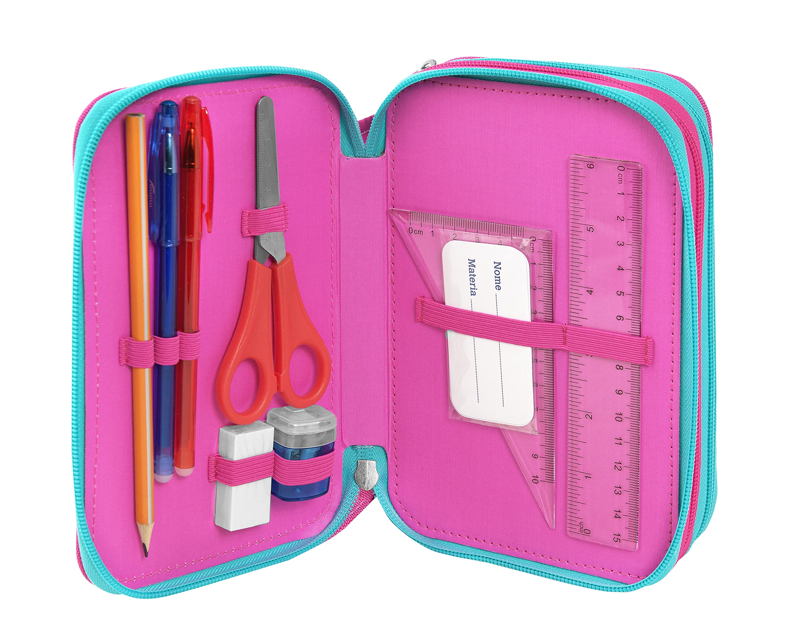 COMIX WWF - Astuccio Illustrato 3 Scomparti Bambina e Bambino, con Interno Organizzato, Tasca a Zip e Organizer Portapenne - Astuccio Scuola Media e Elementare in Tessuto, 20x13x7h cm