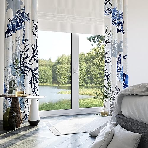 Vista 13 de weesire Cortinas náuticas costeras, decorativas, playa, océano, coral, 50% de bloqueo de luz, oscurecimiento del mar, cortina con ojales para villa