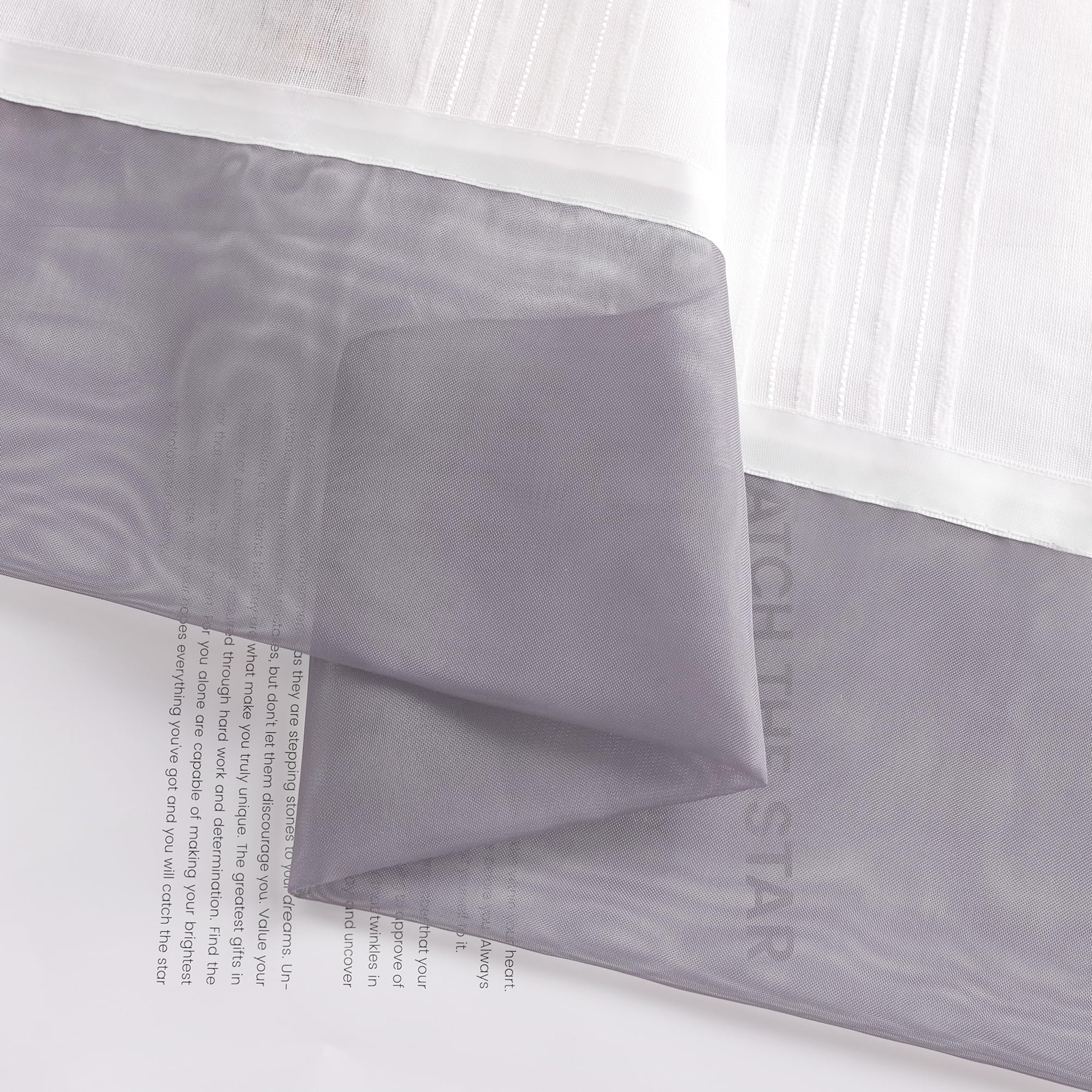 HeichkelL Scheibengardine mit Schlaufen Leinenoptik Gardine Halbtransparent Bistrogardine Landhausstil Kurzstores Grau HxB 45x90cm