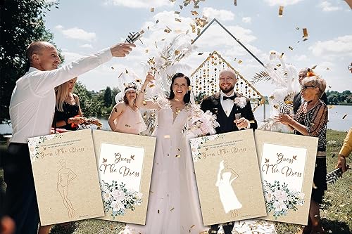 Miniatura 4 de Juegos de papel kraft para despedida de soltera, 30 tarjetas de juego de Adivina el vestido para bodas, decoración floral rústica, despedida de