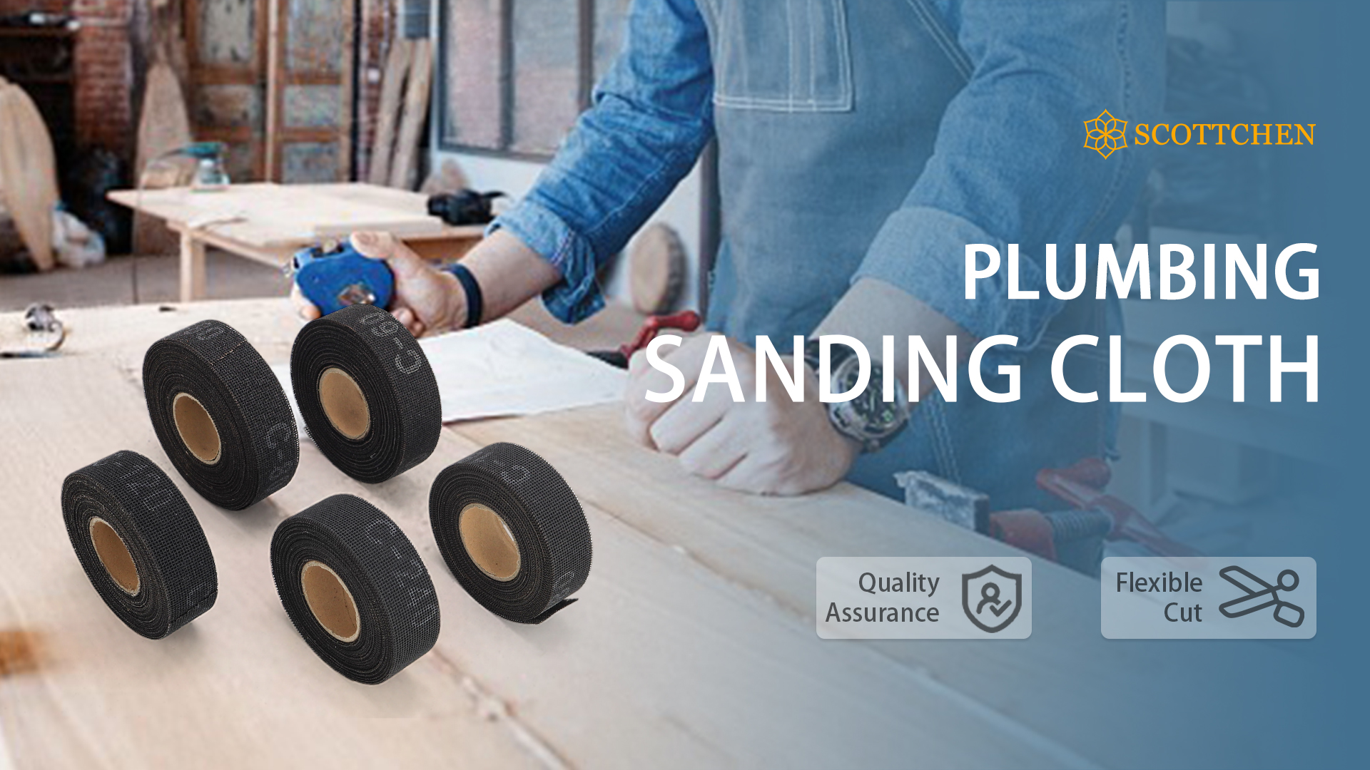 Image of SCOTTCHEN Sanding Rolls /Plumbing Sanding Cloth 1-1 /2 inch x 11yd (33 ft) / Plumber's Double Side Open Mesh /Silicon Carbide Grit #180-1Roll