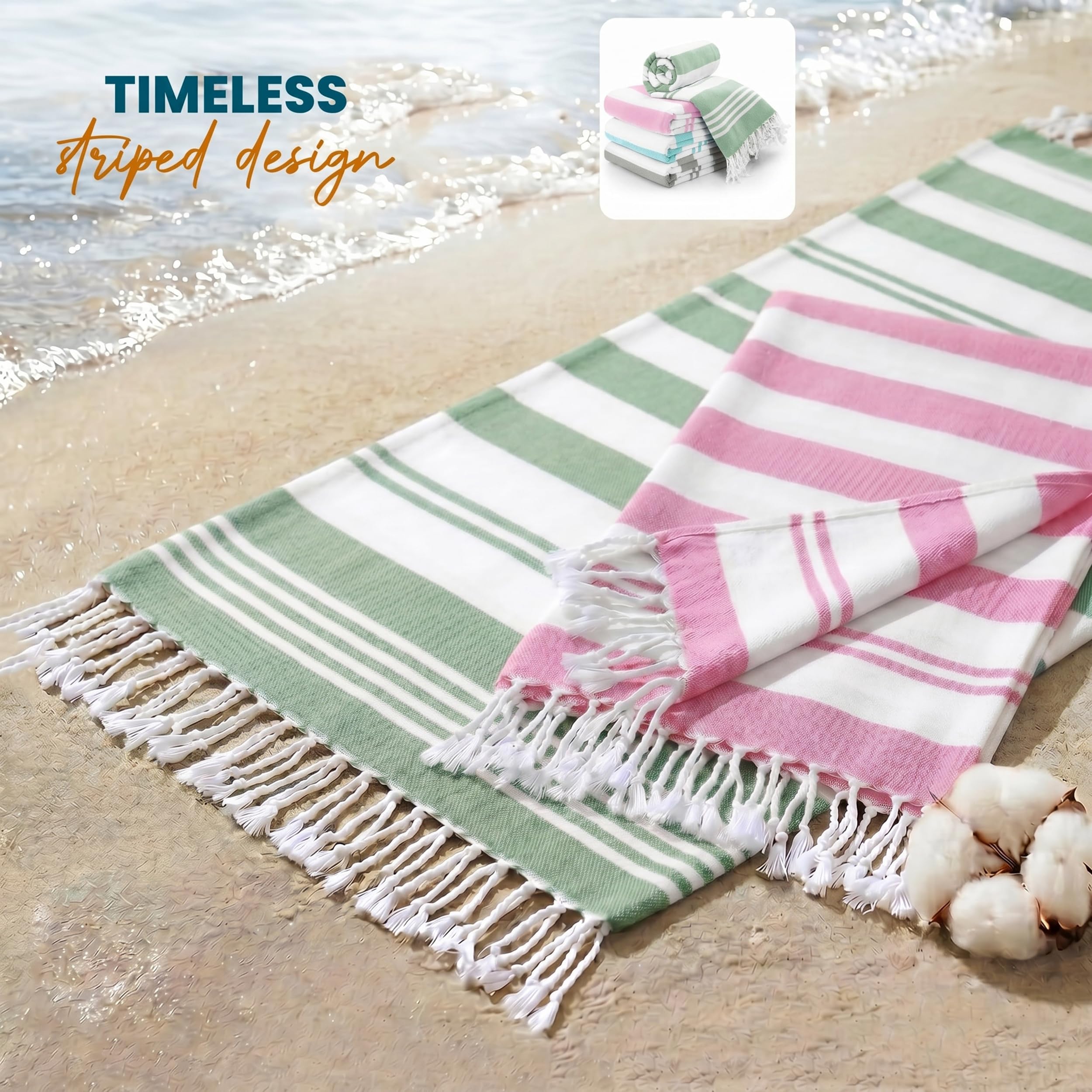 Utopia Towels Türkisches Strandtuch, 100% Baumwolle, übergroß, sandfrei, leicht und schnell trocknend, vorgewaschen für EIN weiches Gefühl, großes Pestemal-Handtuch (kühles Grau, Aqua, Rosa,