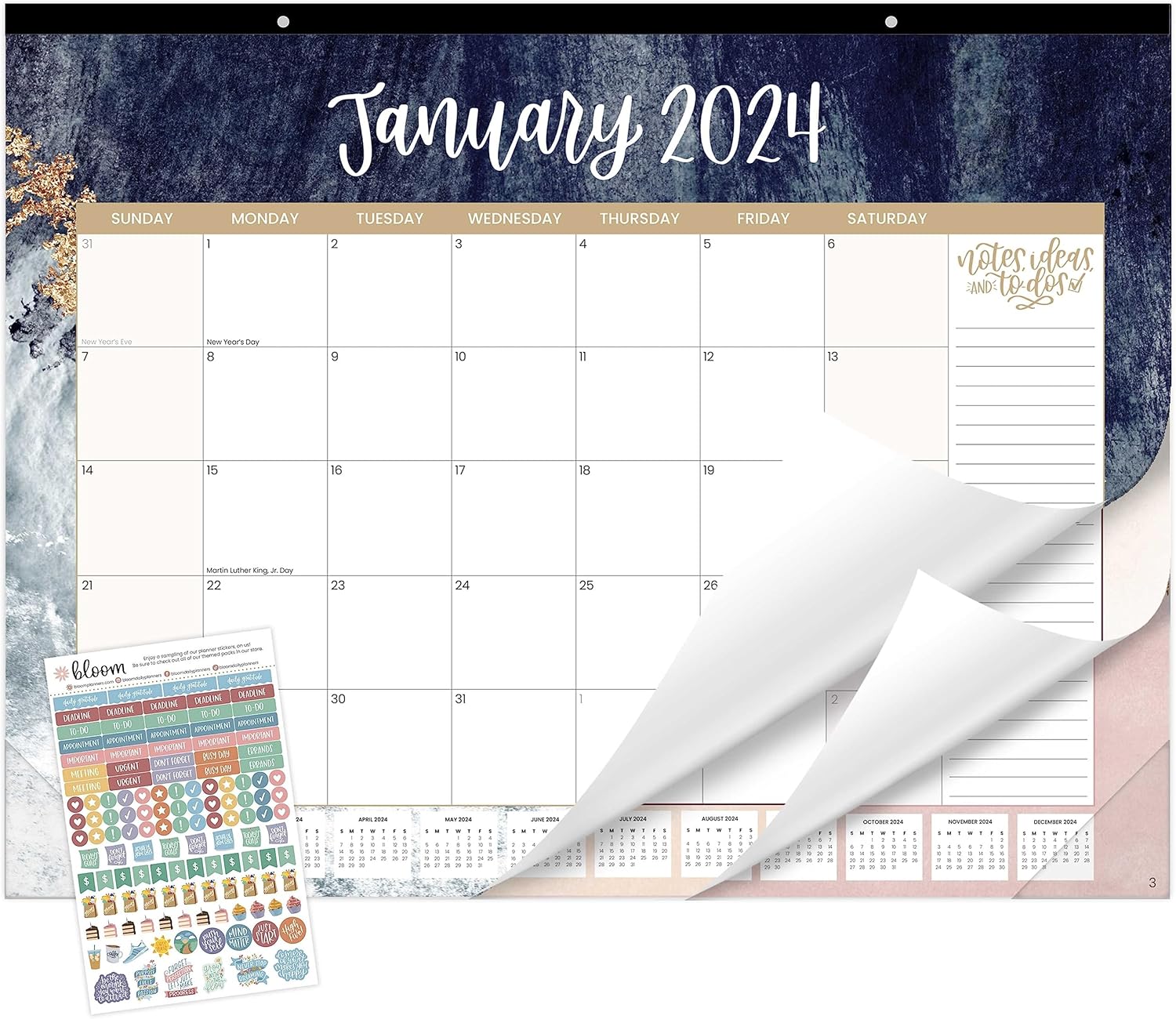 bloom daily planners 2024 Desk Calendar 21" x 16" Large Monthly