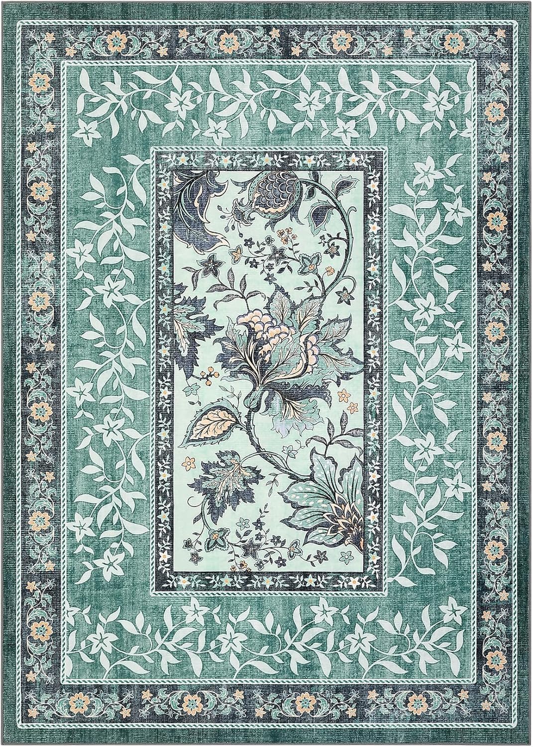 Generisch Dywan do sypialni, wzór kwiatowy w stylu retro, zielony, biały, beżowy, 120 x 160 cm, nadaje się do prania w pralce, do wnętrz, kuchni, salonu, meble, akcesoria do mieszkania, dekoracja