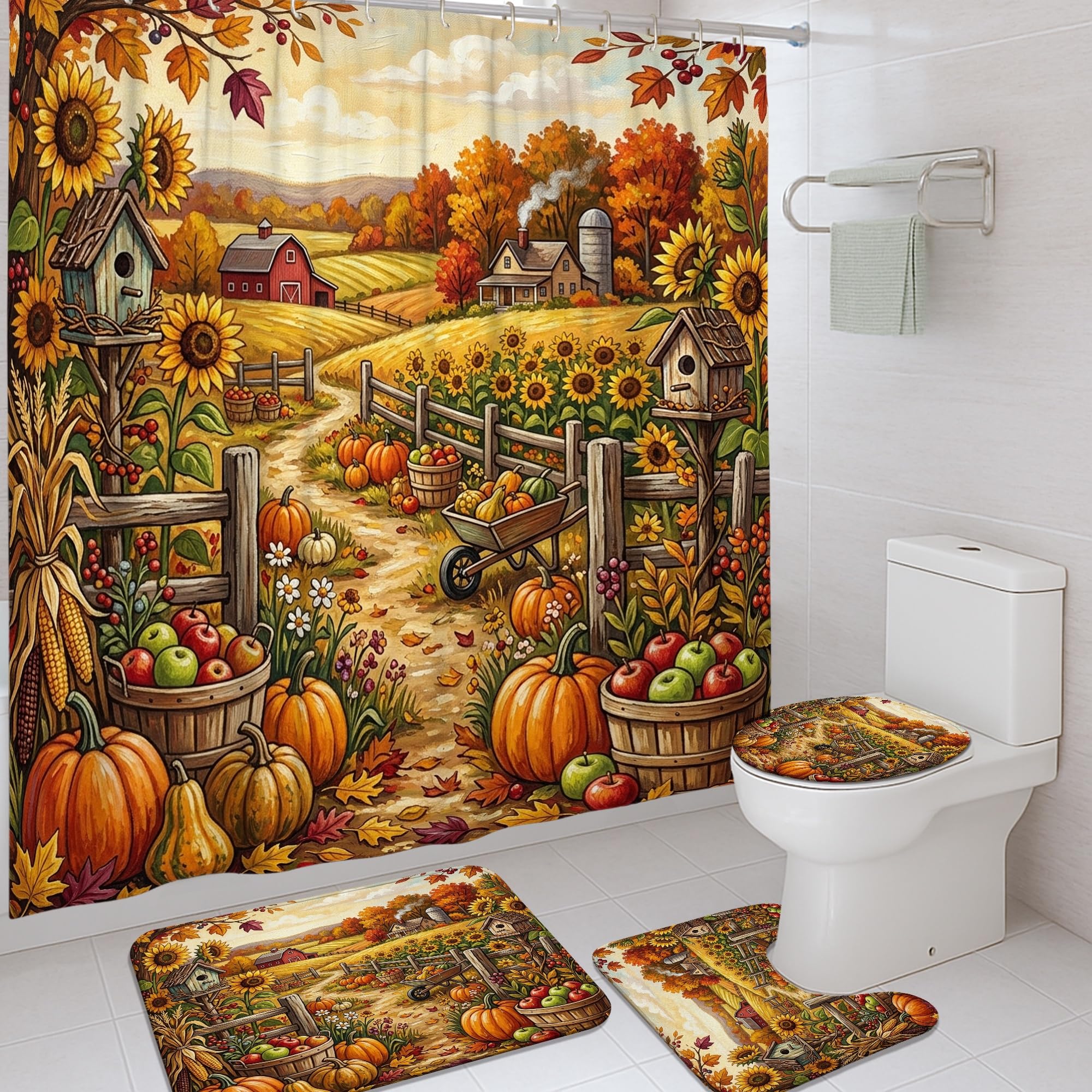Rideaux de douche en polyester motif tournesol orange décoration salle de bain