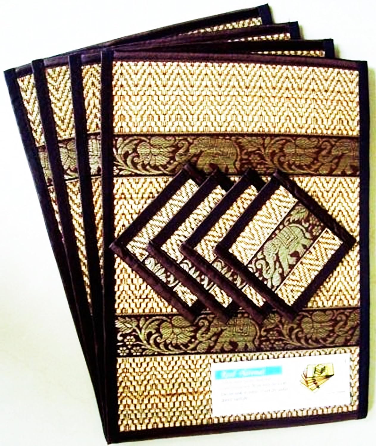 Thailand Elephant Reed Placemats Coasters Home Decorate Silk Handcraft Handmade Dining Room Black Color