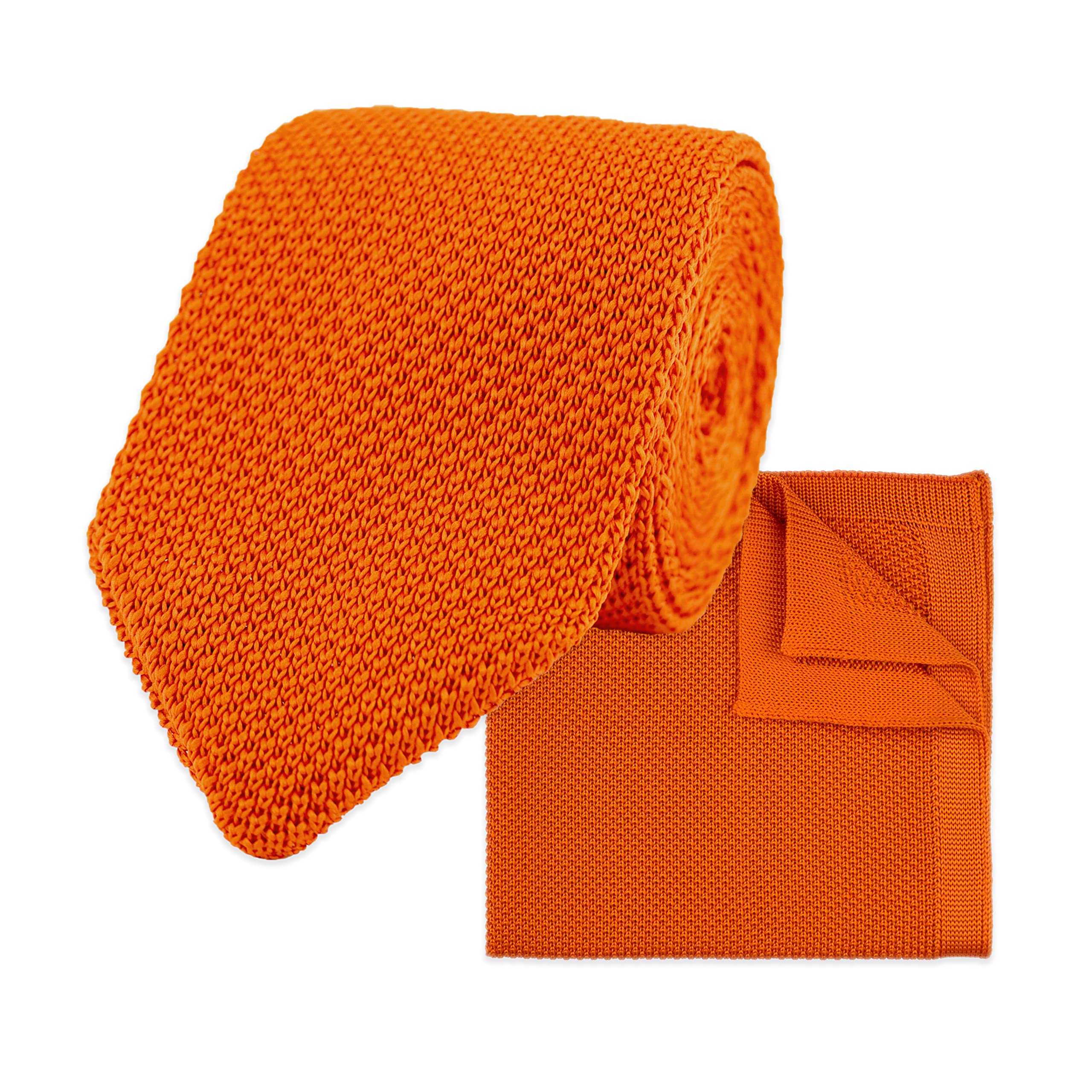 The Gents Lab Men's Orange 100% Polyester Knitted Tie & Pocket Square Sets - Many Colours (Orange)