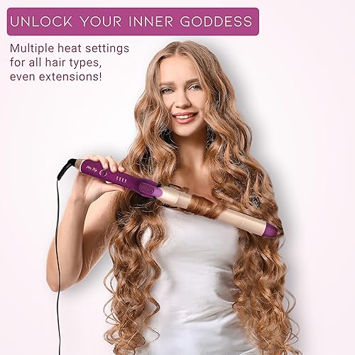 Miniatura 4 de Mr Big Curling Iron Goddess XL - Rizador de 9.5 pulgadas, triple chapado de cerámica de 1.25 pulgadas, doble voltaje, múltiples ajustes de calor