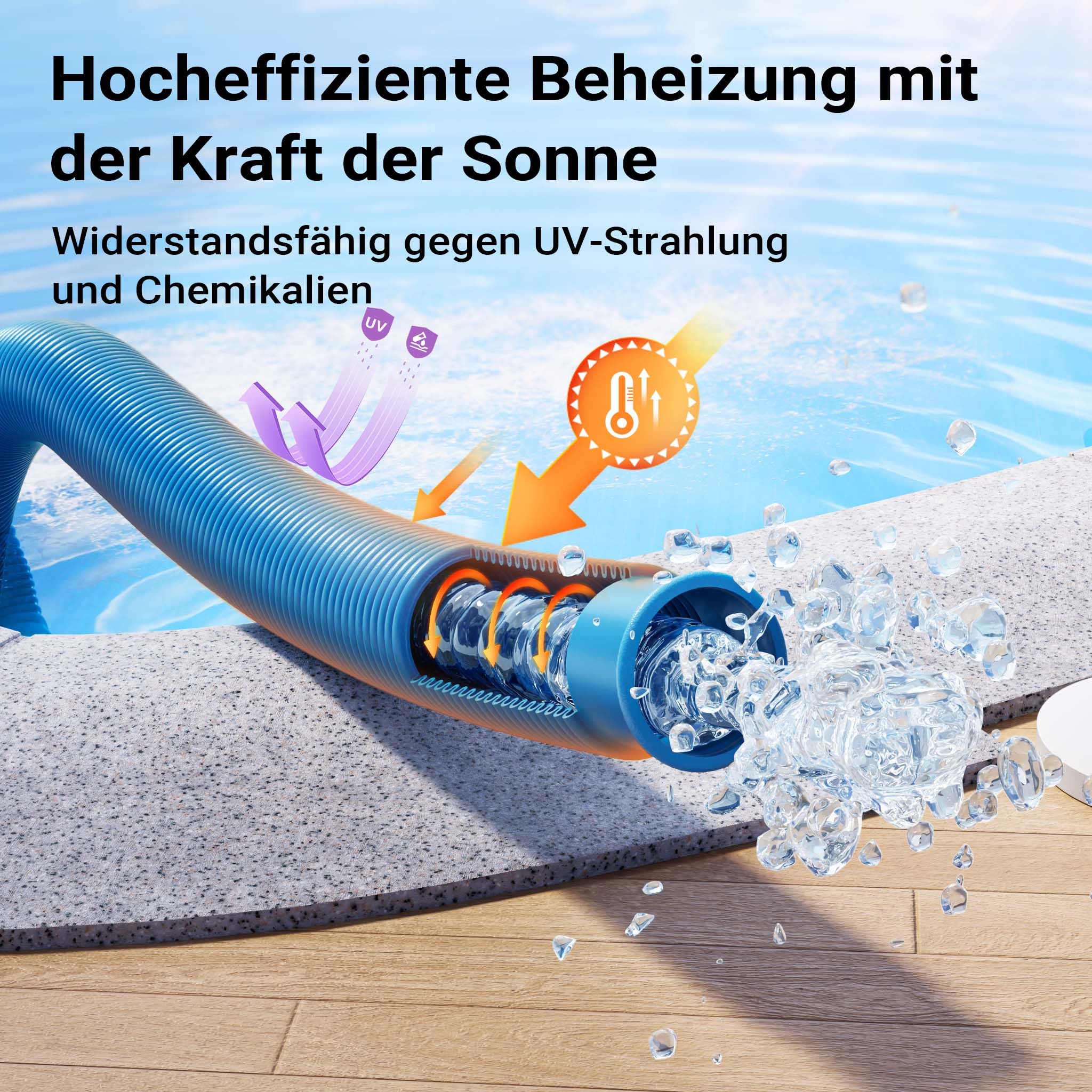 Wiltec Poolschlauch 30 m ⌀32 mm, Schwimmbadschlauch mit Muffen, Pumpenschlauch für Schwimmbecken, Saugschlauch, Solarschlauch