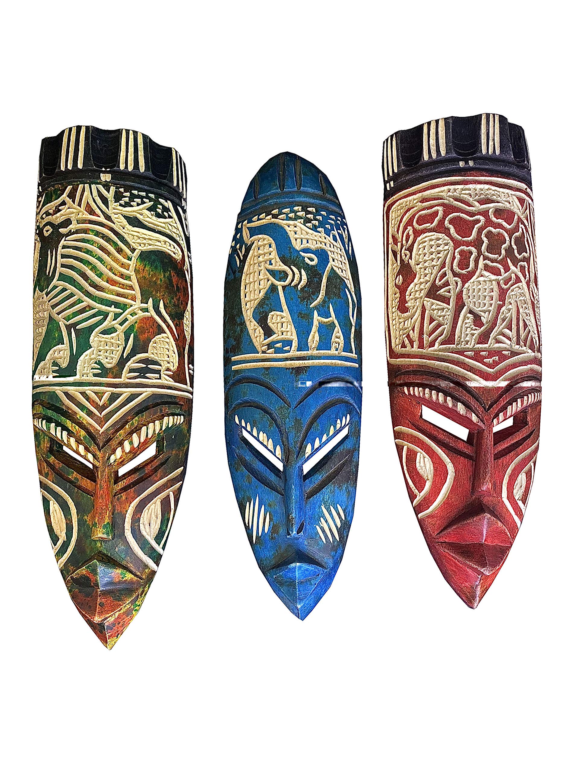 Buy Hand carved African wall art, 3 Pack painted African American wall