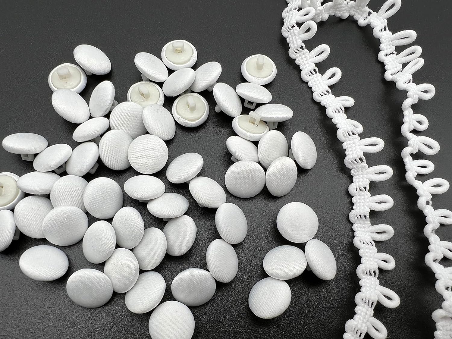 PEPPERLONELY 50PC 1/2 Inch Satin Cloth Buttons with Shank and Buttonhole Set for Bridal, Wedding Dress, Satin Blouse, Prom, Formal Dress - Ivory
