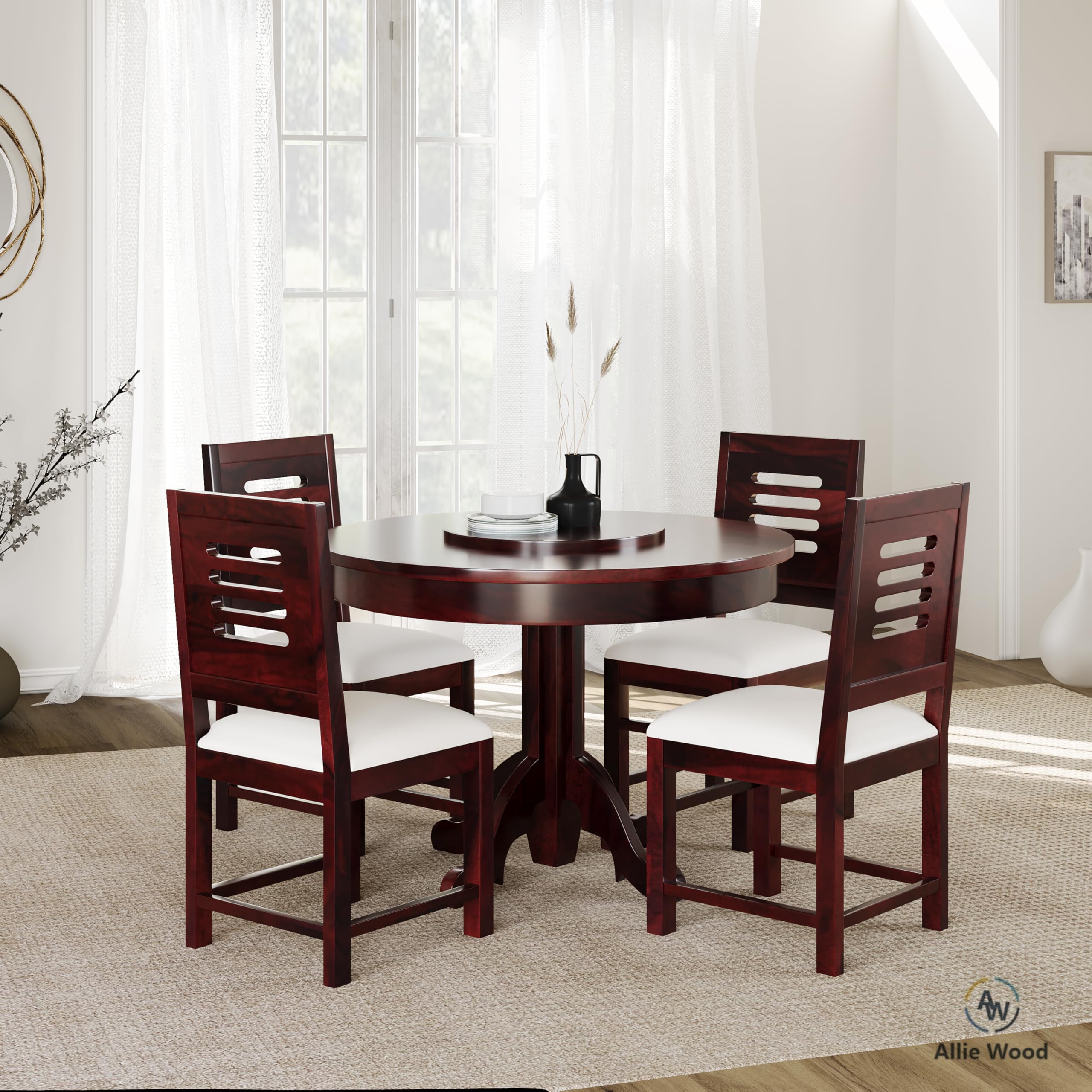 Solid Sheesham Wood Round Dining Table Set 4 Seater | Four Seater Dining Table 4 Seater with 4 Modern Chairs for Living Room | 4 Seater Dining Set for Hotel Restaurant (Walnut, 4 Seater)-image-36