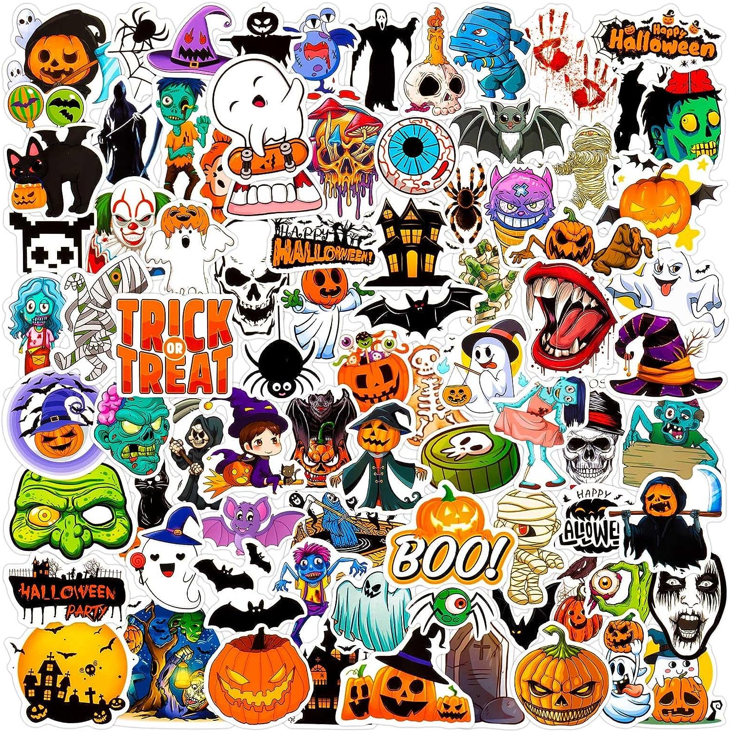200Pcs Halloween Stickers for Kids, Vinyl Horror Stickers Bulk Pumpkin Theme Stickers for DIY Crafts, Water Bottles, Greeting Cards, Present Tags, Halloween Treats Party Favor