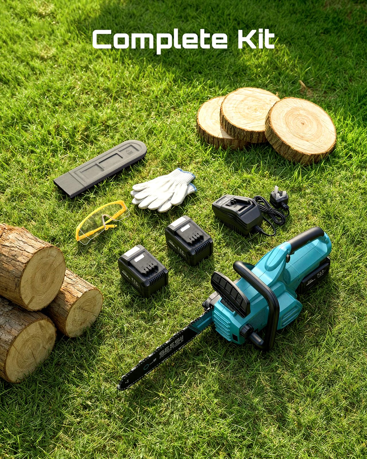 SEESII Motosierra eléctrica inalámbrica de 12 pulgadas, motosierras de mano con 2 baterías de 4.0 Ah, sierra de árbol con tensión de cadena sin herramientas, lubricación automática para cortar madera