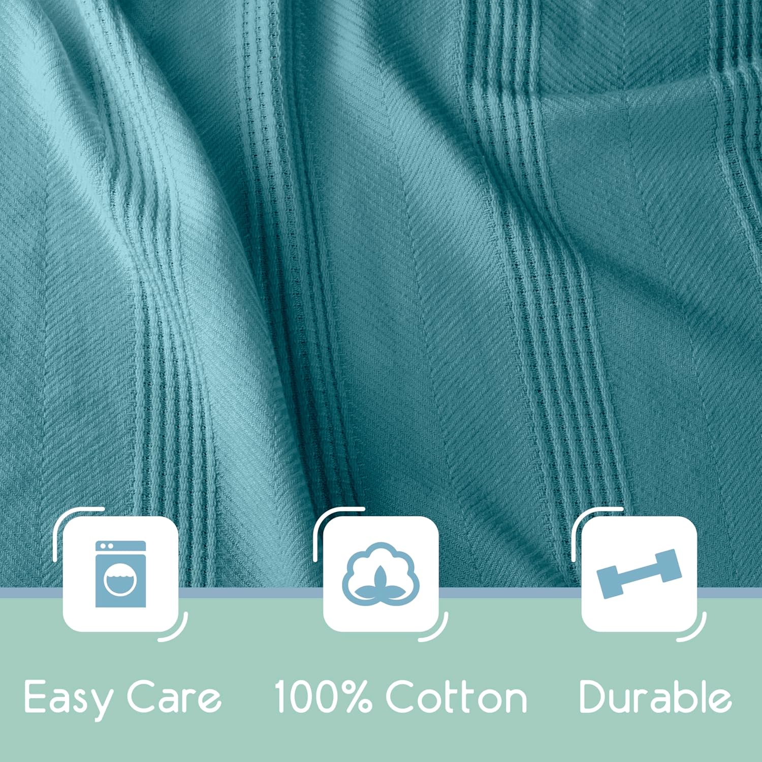 Vellux 100% Cotton Queen Size All-Season Knit Blanket | Super Soft Breathable Lightweight Throw Blanket | Blue - Image 5