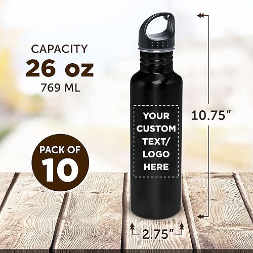 Miniatura 5 de DISCOUNT PROMOS Botellas de agua personalizadas de acero inoxidable de 26 onzas, juego de 10 unidades, reutilizables, a prueba de fugas, perfectas