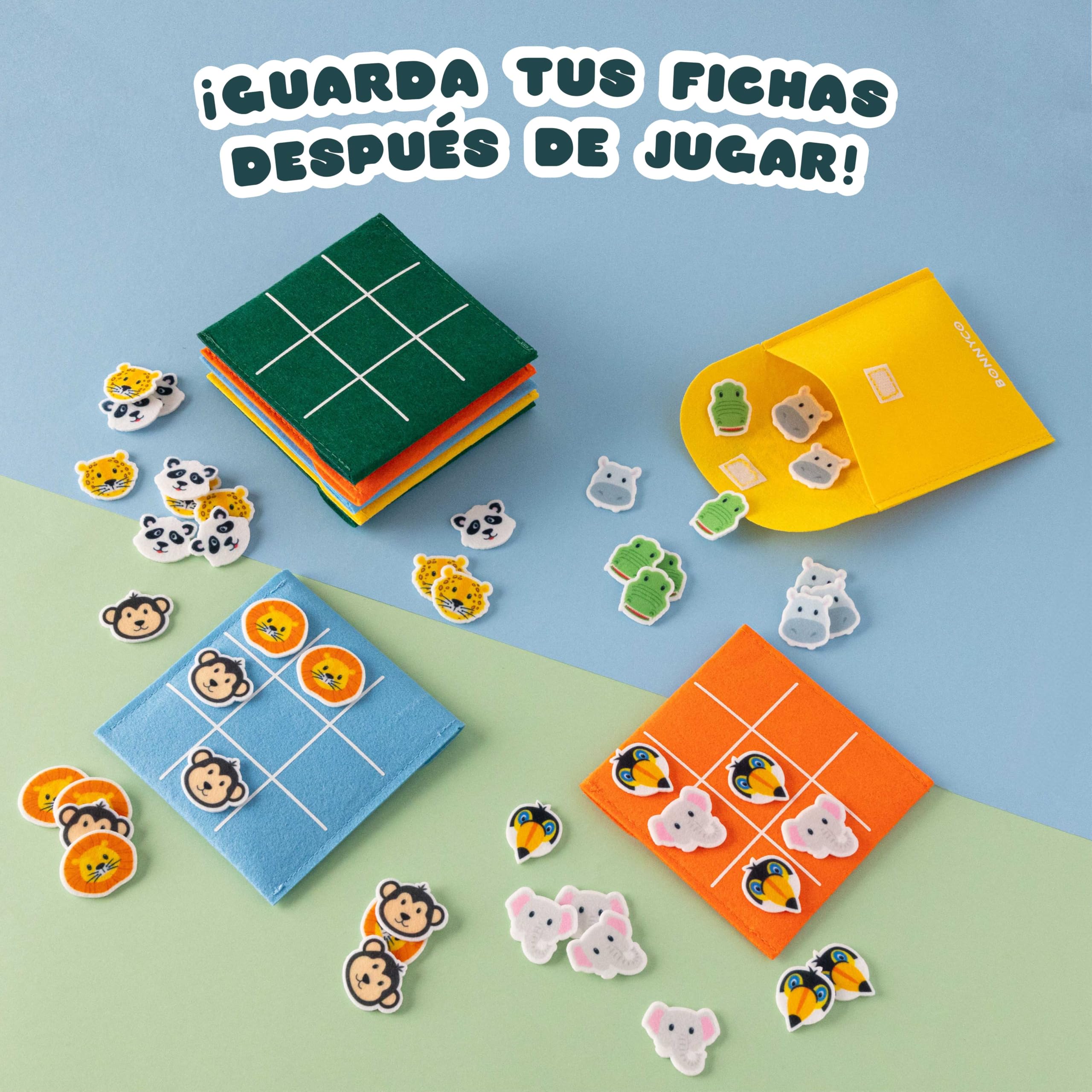 BONNYCO Tres en Raya Niños de Animales, Pack 16 Regalos Cumpleaños Niños Colegio. Detalles Cumpleaños Infantil, Relleno Piñata Regalitos Invitados. Regalos Alumnos Primaria, Mini Juegos 3 en Raya