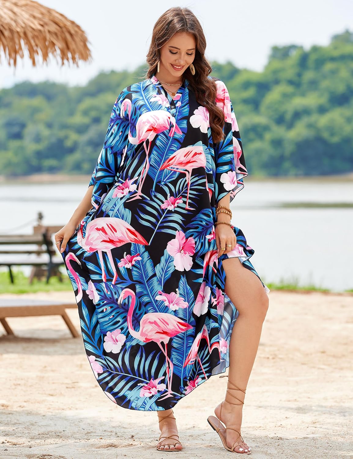 MAKABO Kaftan Dresses for Women Caftans Moo Moos V Neck Beach Swimsuit Cover Up Boho Hawaii Maxi Dress - Image 5