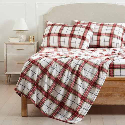 NY Loft Ultra Soft Micro Fleece Sheets Set with Extra Deep Pockets | Extra Soft Velvet Sheet Set | Super Plush Polar Fleece | Velvet Plush Cozy Warmth | Queen - Holiday Plaid