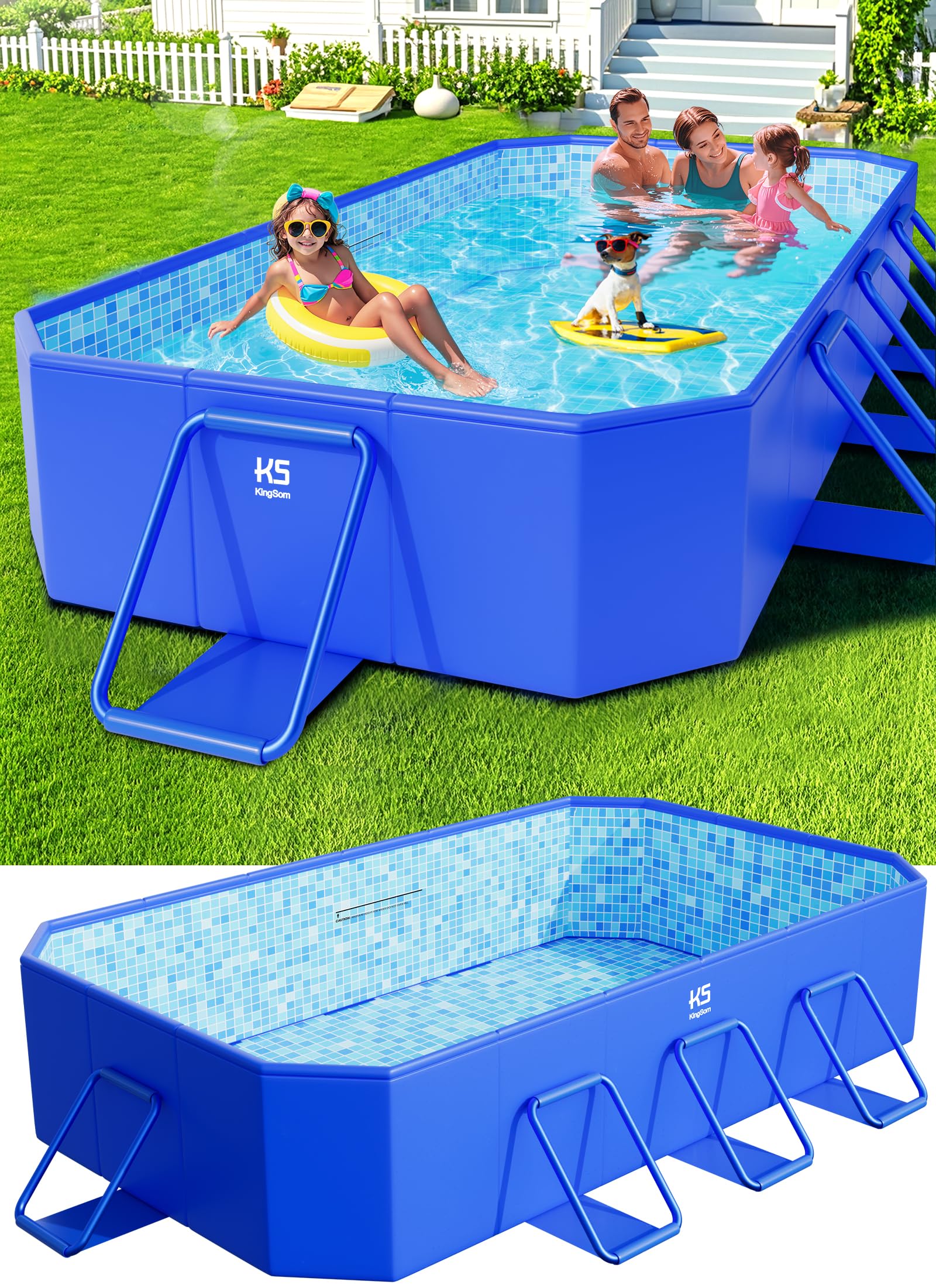 KingSom Rectangular Frame Pool,Faltbarer Schwimmbecken, Aufstellpool Rechteckig Groß,Überdimensionale Verdickung, Gartenpool,Schnelle Installation Swimmingpool Schwimmbad für Garten, 300 x 185 x 51 cm