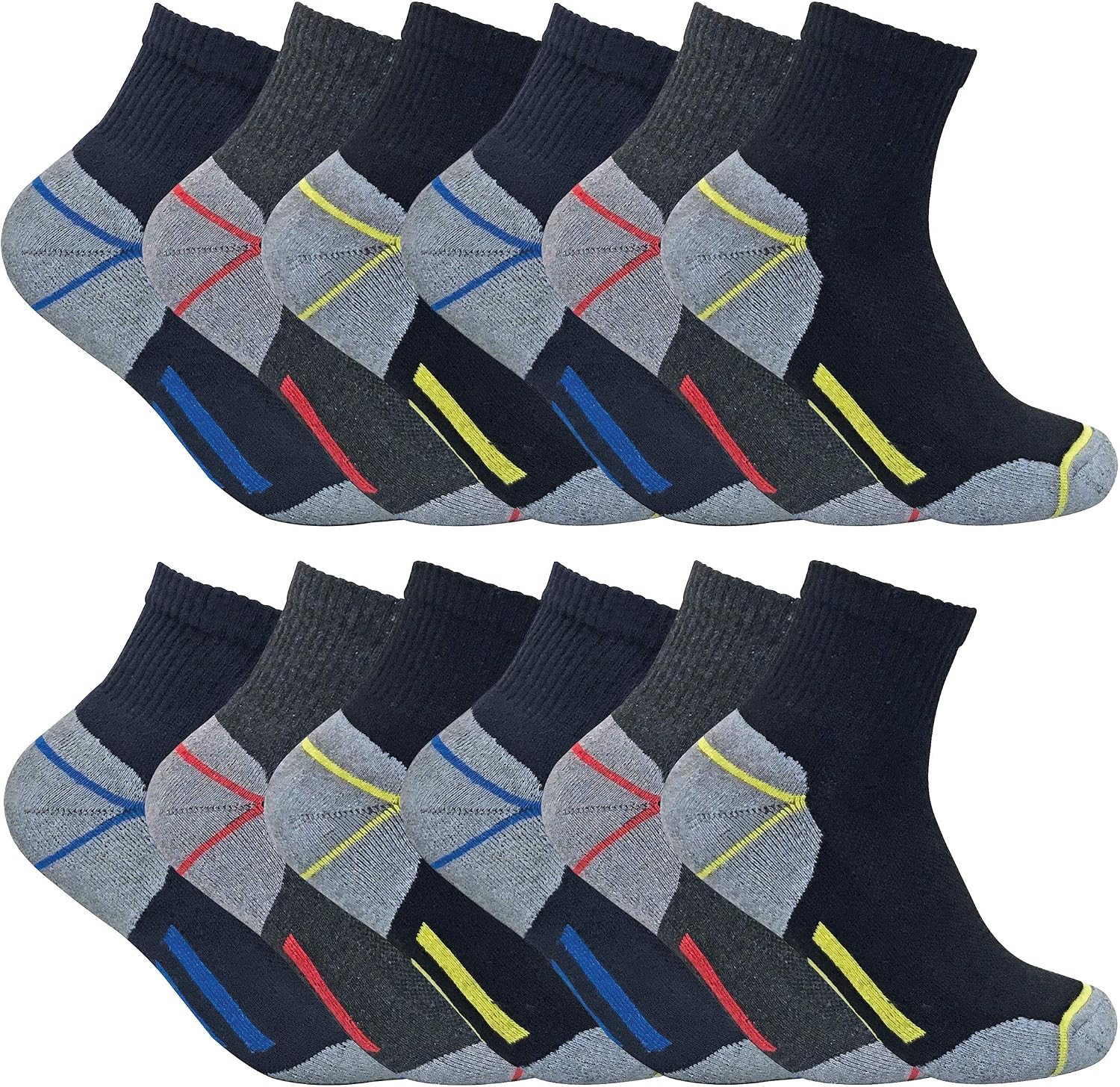 Mens Ultimate Cotton Low Ankle Quarter Work Socks for Steel Toe Boots