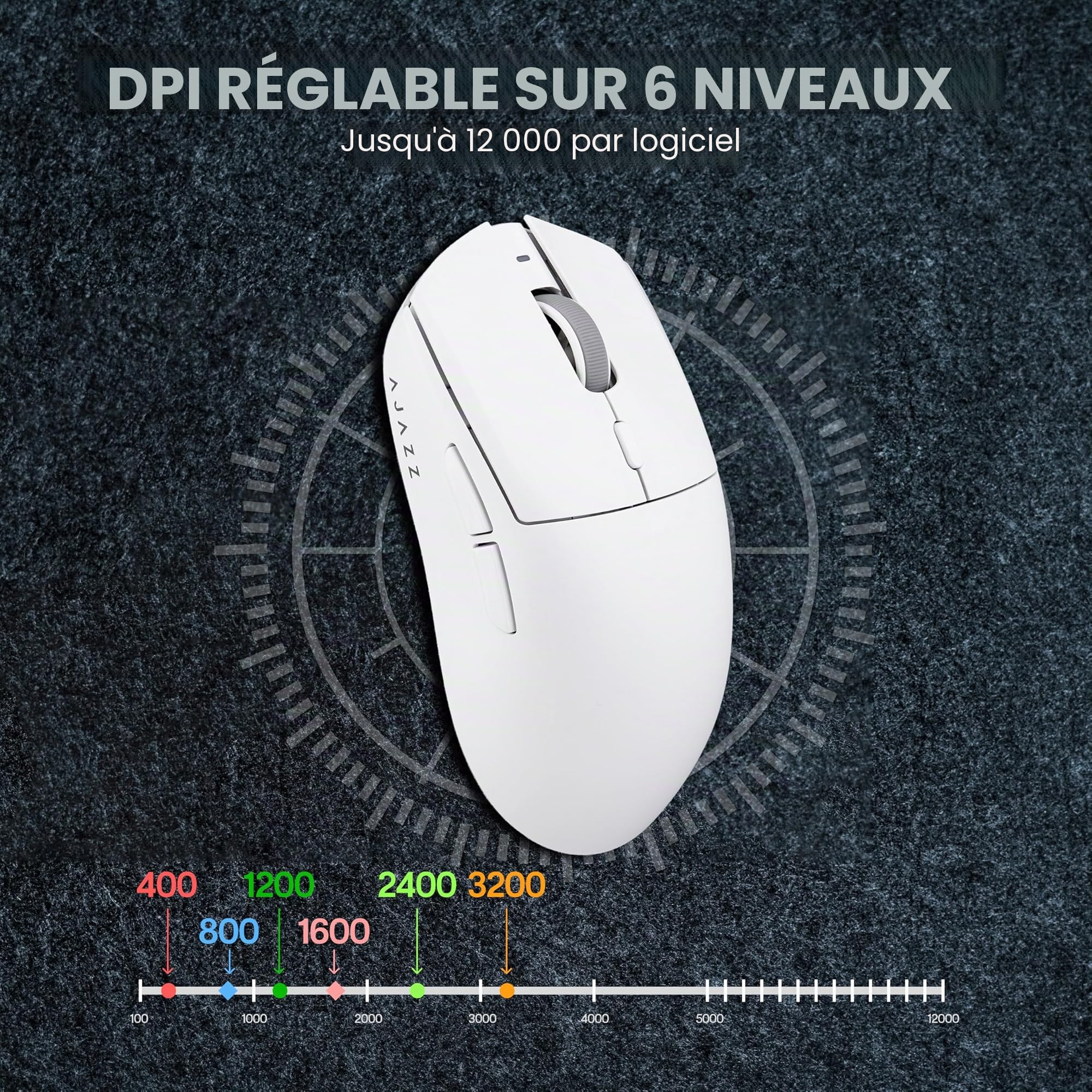 MechLands AJAZZ AJ139 V2 MC Souris de jeu avec base de charge, réglable 12 000 ppp, capteur PAW3311, souris sans fil 3 modes, batterie 500 mAh, taux d'interrogation de 1000, 66 g, légère, Win/Mac