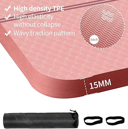 Miniatura 2 de nuveti Esterilla de ejercicio grande  Esterilla de yoga de 0.591 in de grosor  Esterilla de entrenamiento para fitness, yoga, pilates, estiramiento