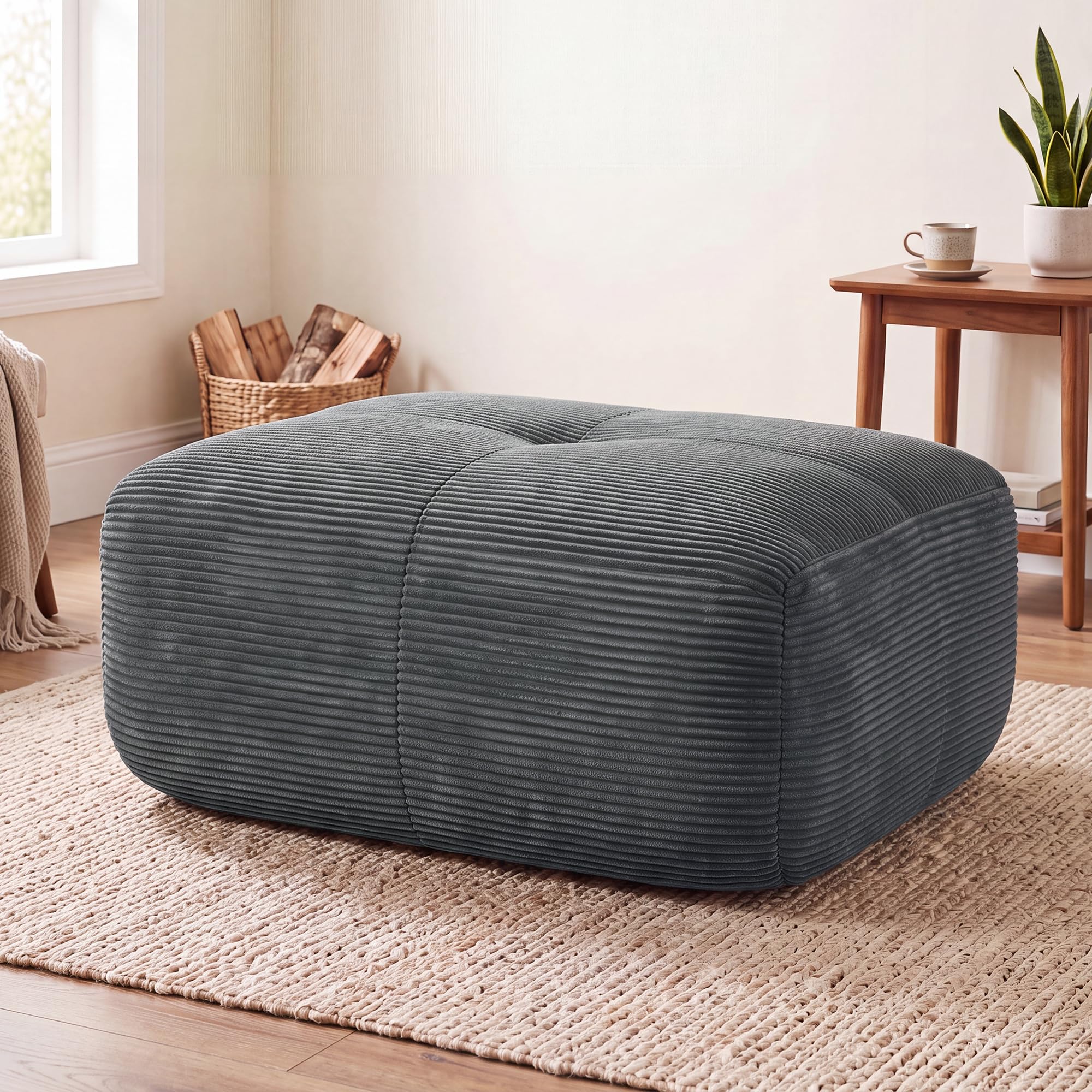 Hocker Cord Fußhocker Grau