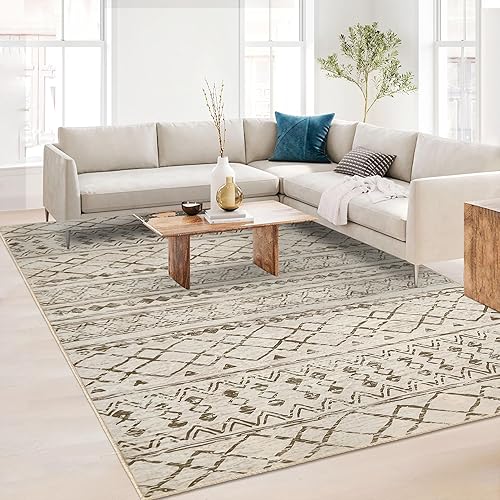 KUTA Alfombra marroquí grande para sala de estar, de 5 x 7 pies, lavable, bohemio, antideslizante, ultra suave, geométrica, tradicional, para sala