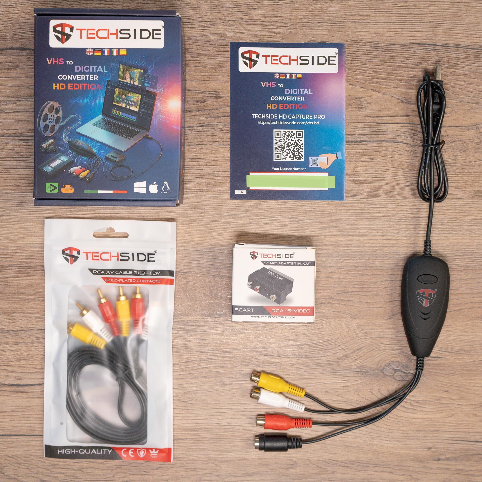 TechSide Video Grabber 2026 : Convertisseur Numérique et Analogique USB 2.0 avec SCART + câble RCA | Carte d Acquisition & Capture Vidéo VHS/Hi8 pour magnétoscope VHS Neuf – Windows 11/10