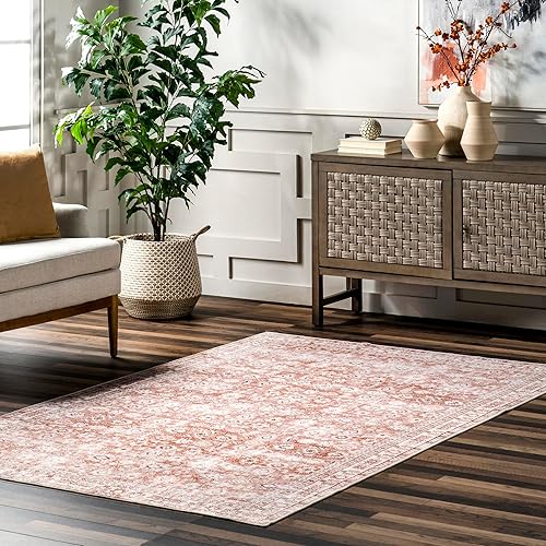 nuLOOM Alfombra protectora contra salpicaduras de 5 x 8 pies, lavable a máquina, con superficie impermeable a prueba de derrames, parte trasera