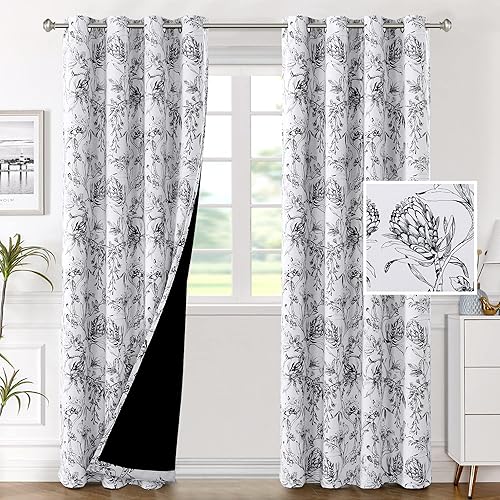 Miniatura 1 de HVERSAILTEX Cortinas 100 opacas para sala de estar cortinas opacas florales de camelia cortinas opacas de 84 pulgadas de largo con bloqueo de luz